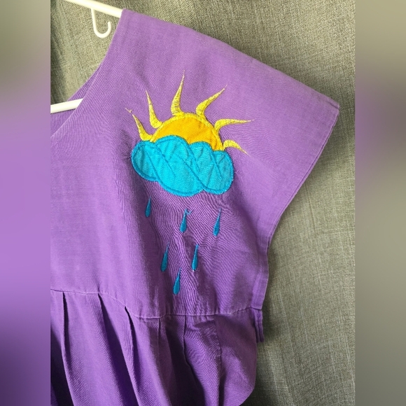 Vtg 1970s Mexican Oaxacan Purple Applique Mumu Midi Dress Sixe XL - Picture 4 of 7